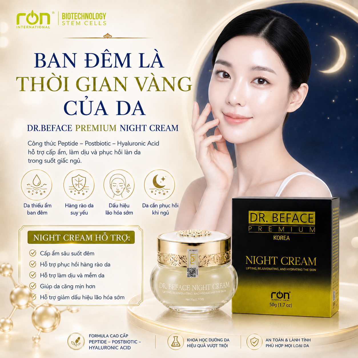 DR.BEFACE PREMIUM NIGHT CREAM/Kem Dưỡng Da Ban Đêm Phức Hợp Peptide Sinh Học – Hỗ Trợ Phục Hồi Và Củng Cố Hàng Rào Da